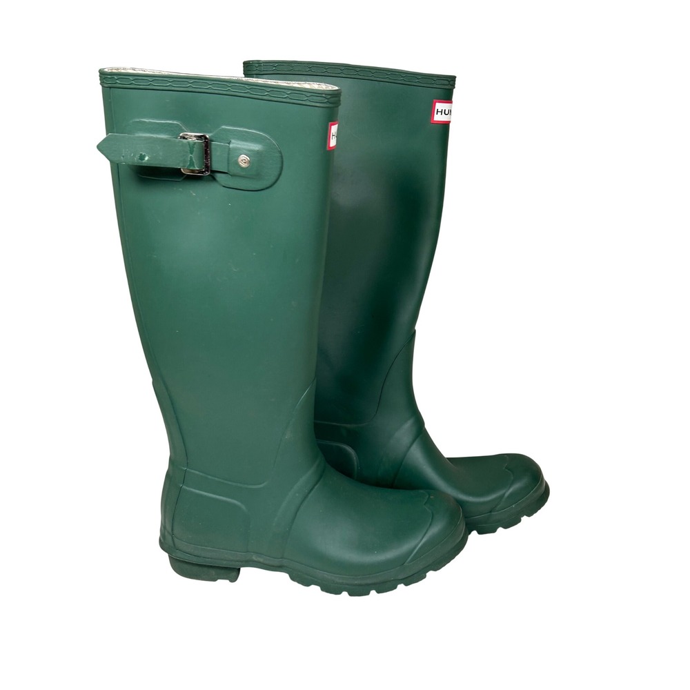 Hunter Original Tall Rain Boots Women's 7 Green Matte W23177 Buckle Waterproof